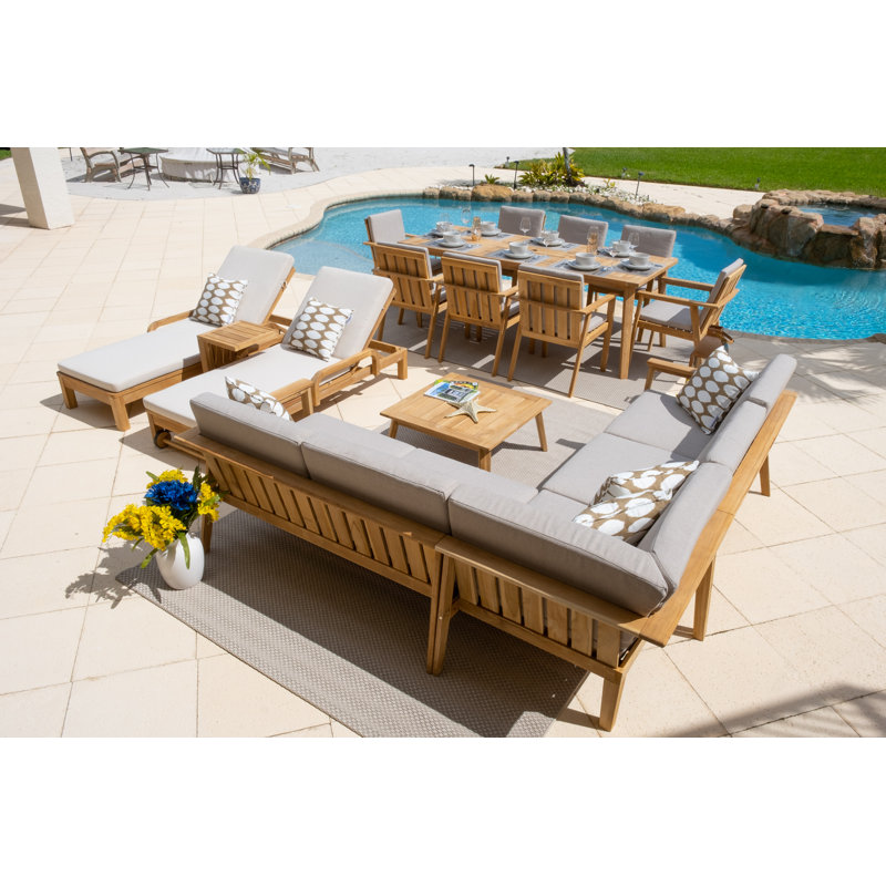 Subramanya Teak 14 - Person Patio Conversation Set with Cushions