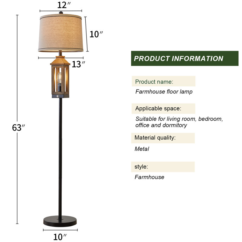 Lampe sur pied vintage 63 po Phillipsville en bois, convenant à la décoration du salon, avec 2 sources de lumière