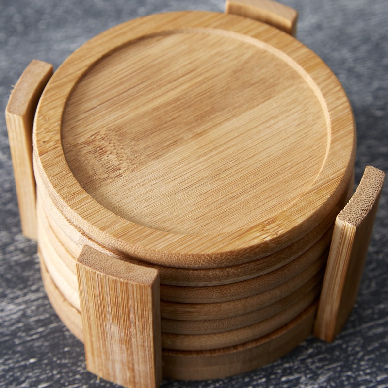 Ridgley Bamboo Round 6 Piece Coaster Set With Holder