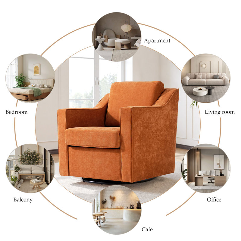 Upholstered Swivel Armchair, Orange Chenille