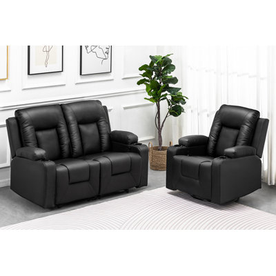 Recliner Sofa Set, Manual Reclining Chair Loveseats with Cup Holders, Chanah Bonded Leather Recliner Sofa Home Theater Seating Suitable for Living Roo by Latitude Run