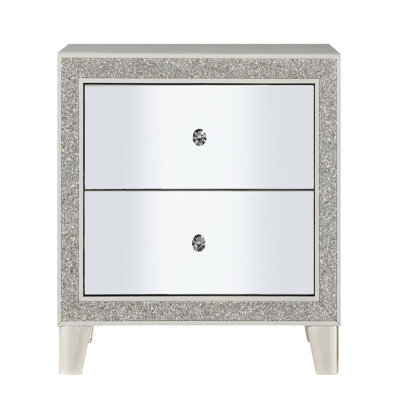 Table de chevet champagne avec 2 tiroirs - Finition en miroir et doublure en feutre pour les tiroirs de chambre à coucher, élégance