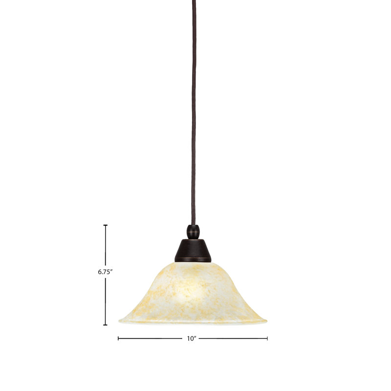 1-Light Cord Mini Pendant In Dark Granite Finish With 10" Amber Marble Glass, Dark Granite, 10" W, Amber Marble Glass