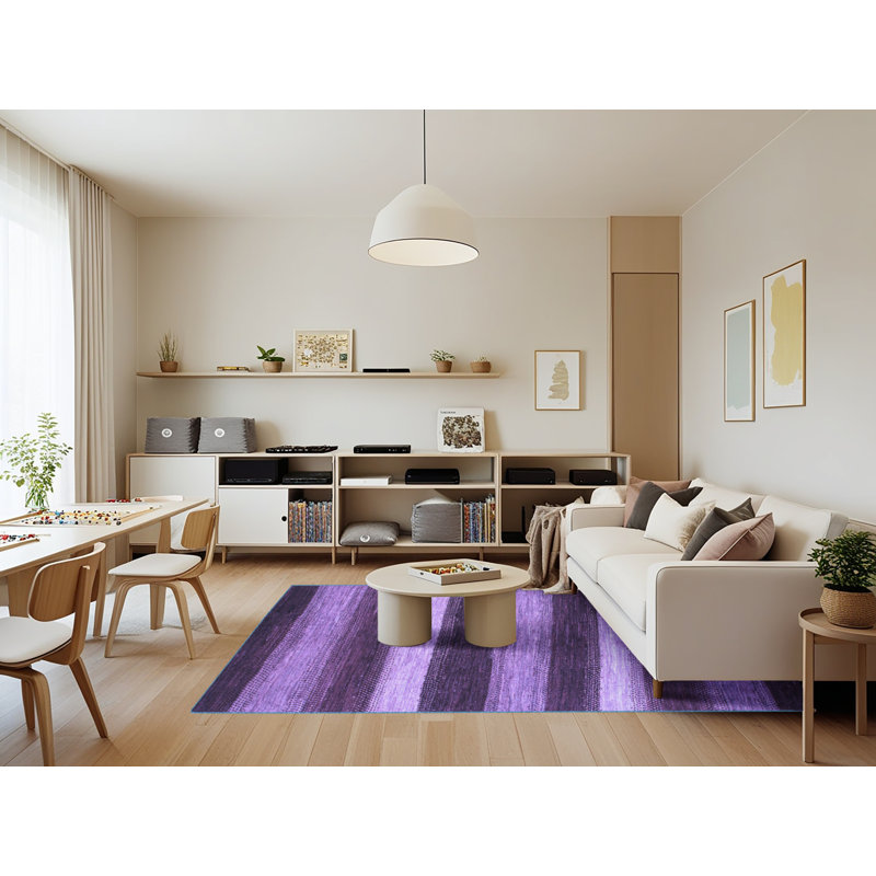 Tapis rayé bleu Krishona, Rectangle 7 pi x 9 pi