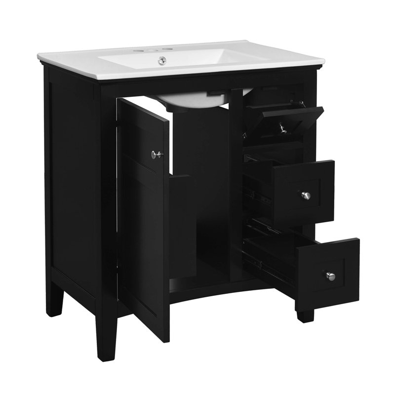 30"Bathroom Vanity With Ceramic Sink, Bathroom With 3 Drawers, Solid Wood Frame Modern Bathroom Storage Cabinet , Ideal For Home