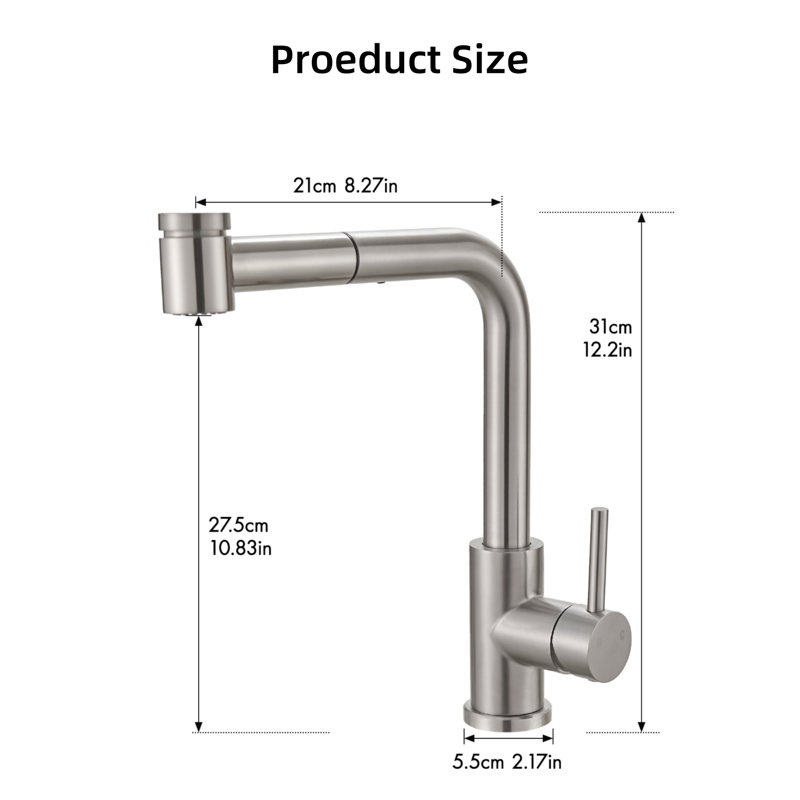 Robinet de lavabo avec douchette extractible, Nickel brossé