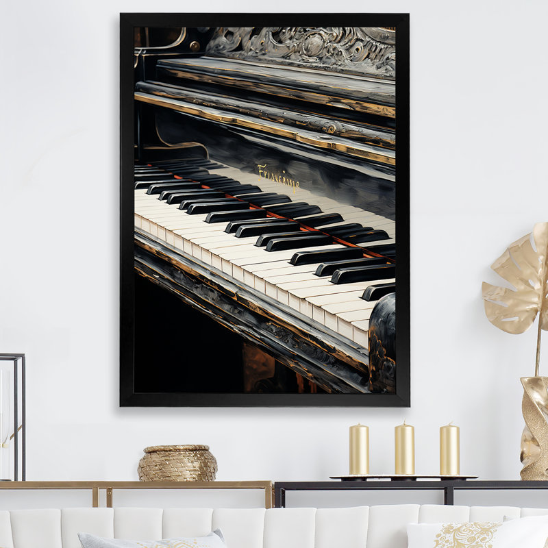 Clés de piano noires et blanches à la sérénité - décoration murale piano, Cadre simple noir, H 20 po x l 12 po x P 1 po