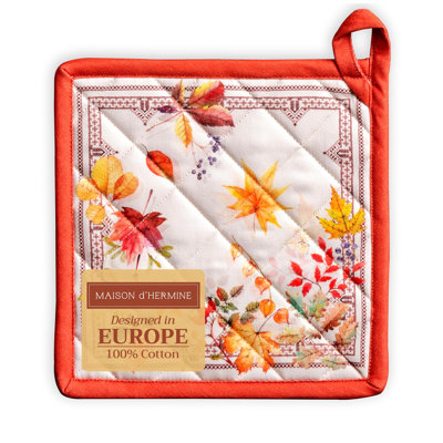 Maison d' Hermine Pot Holders 100% Cotton Heat Resistant Potholders 8" x 8" Hot Pads with Loop for Thanksgiving Christmas Decorations BBQ Cooking Baking Handling Hot Pans (Pack of 1, Amarante)