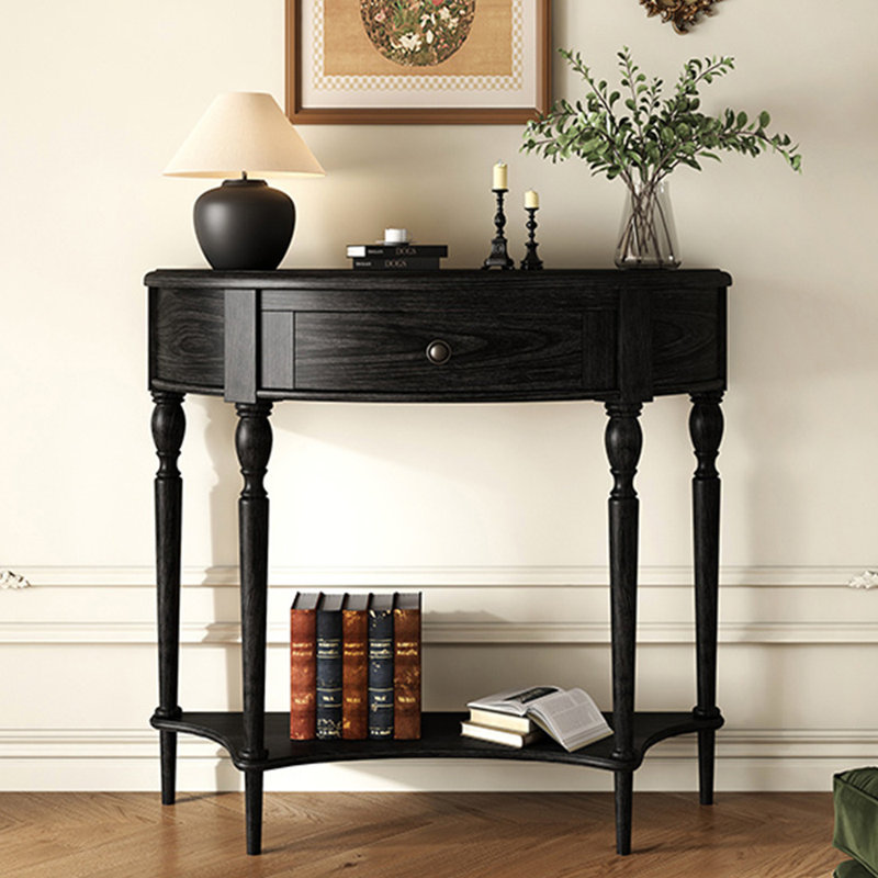 Console en bois massif en demi-cercle, Noir, noir, noir, noir