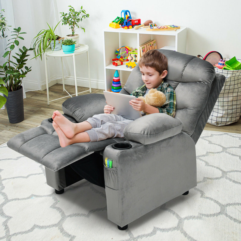 Torresdale Kids Recliner with Cup Holder, Gray