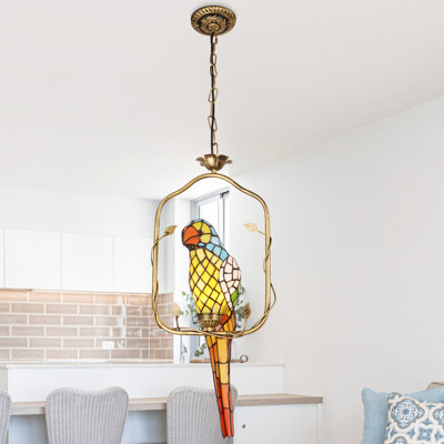 1 - Light Tiffany Style Parrot Dimmable Pendant Light