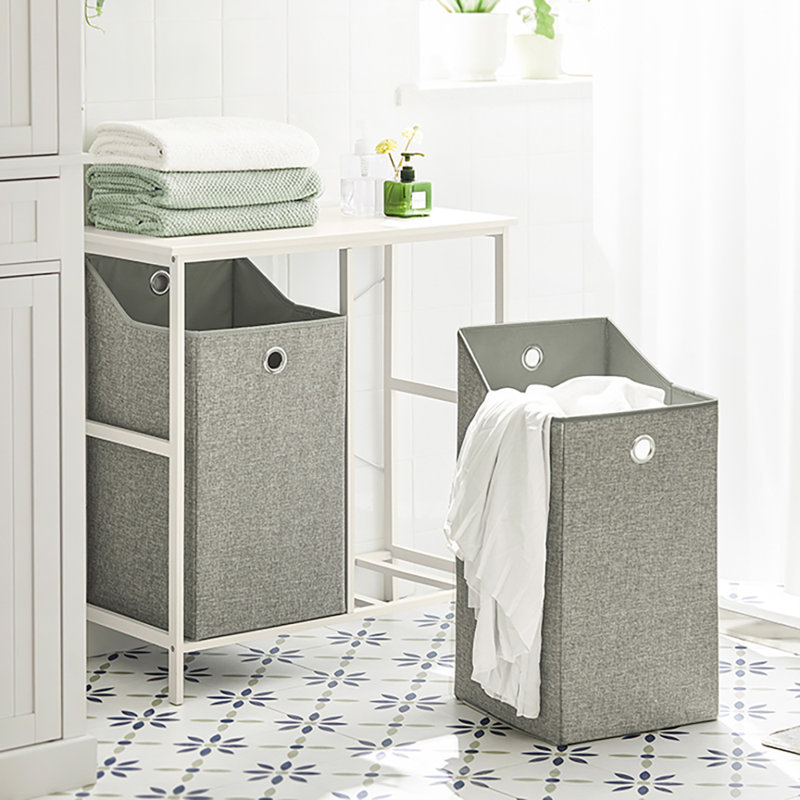 Gray Dual Compartment MDF Laundry Hamper with Removable Baskets