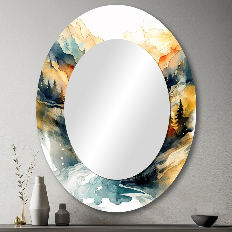 Nature's Nordic Beauty III - Miroir mural ovale jaune, 43 po x 33 po