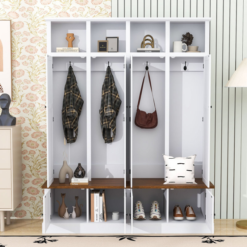 Arbre d'entrée avec banc, crochets et armoire, Blanc