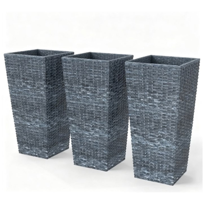 Taper Planters,Tall Planters For Outdoor Plants Set Of 3,With Drainage Holes, Rattan Decor Plant Pots For Indoor Outdoor