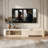 Cogliandro Modern Extendable TV Stand With Faux Marble&Slatted 3 Drawers, Wood Media Console,  Entertainment Center, Cream 