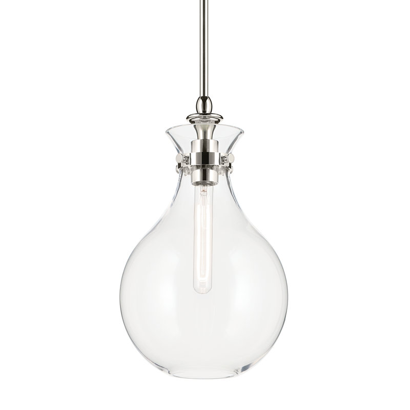 1 Light Pendant with Opal Glass, Clear, Polished Nickel, 16.25" H x 9.75" W
