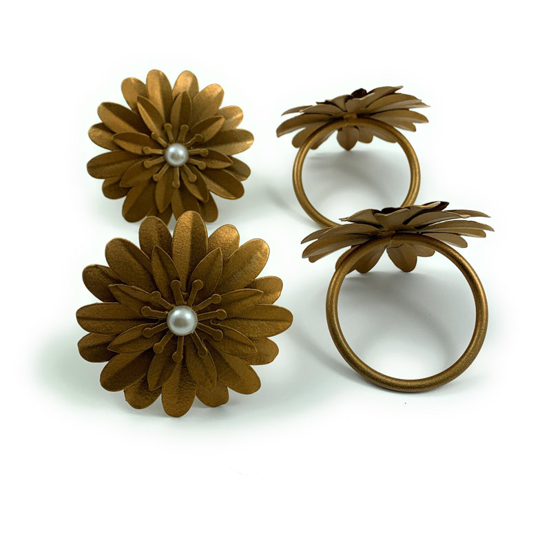 Rond de serviette fleur, Or, 12
