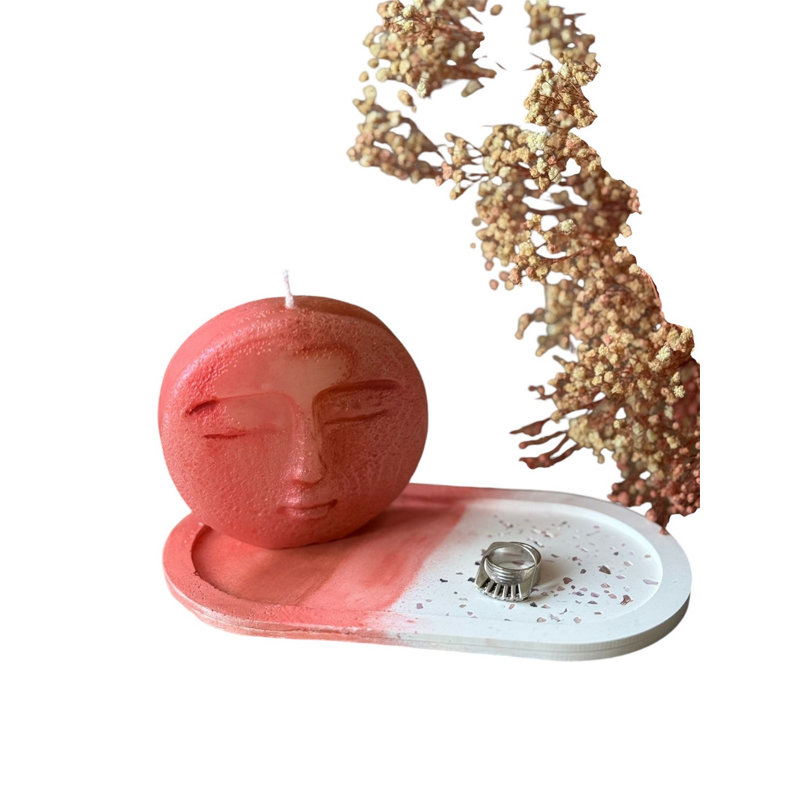 Ensemble de bougies élégantes (2 pièces), rouge et blanc, 3,9 x 3,9 x 1,2 pouces | Supports 100% béton avec bougies de soja, taille de la plaque: 7,1 x 3,5 x 0,8 pouces | Parfait pour la décoration intérieure et les cadeaux, design élégant et moderne