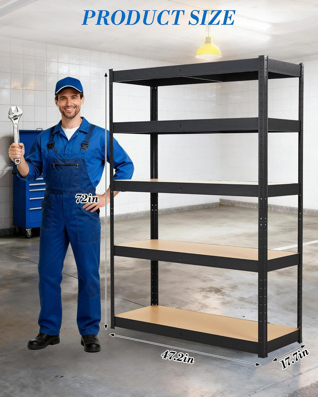 Étagères de rangement robustes de 72 po pour le garage, étagère en métal réglable à 5 niveaux avec capacité de 2 000 lb