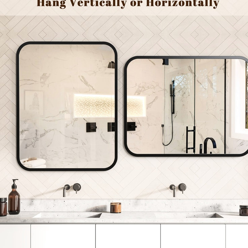 Miroir de meuble-lavabo 40 po x 32 po noir - Rectangle sur évier avec coin rond pour chambre à coucher incassable, revêtement de garde, reflet HD, facile à installer - mur et rouille - Blindage, perception