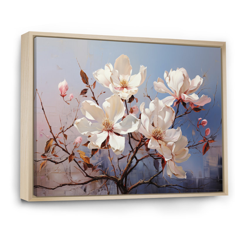 " White Blue Magnolias Romantic Impression ", H 16 po x l 32 po x P 1 po, Cadre naturel flottant