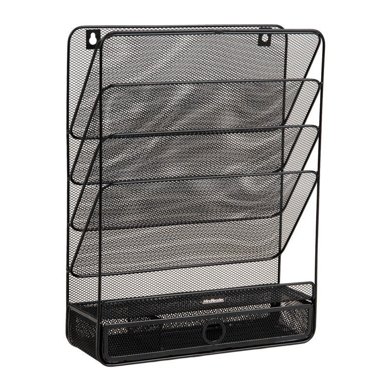 Rangement de fichiers vertical à 4 niveaux Mind Reader, organisateur de bureau, fixation murale, métal, L 12,5 po x l 4 po x H 16,5 po