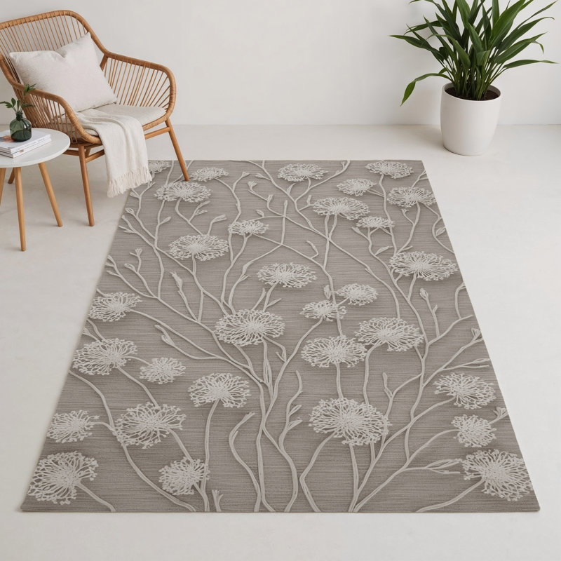 Tapis d'intérieur et d'extérieur gris Botanical, Rectangle 5 pi x 7 pi