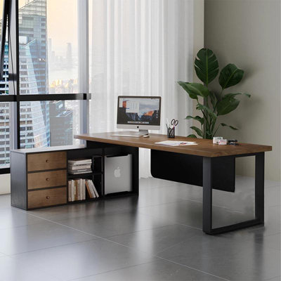 CNL836354000116 &Size L-Shaped Solid Wood Iron Computer Desk