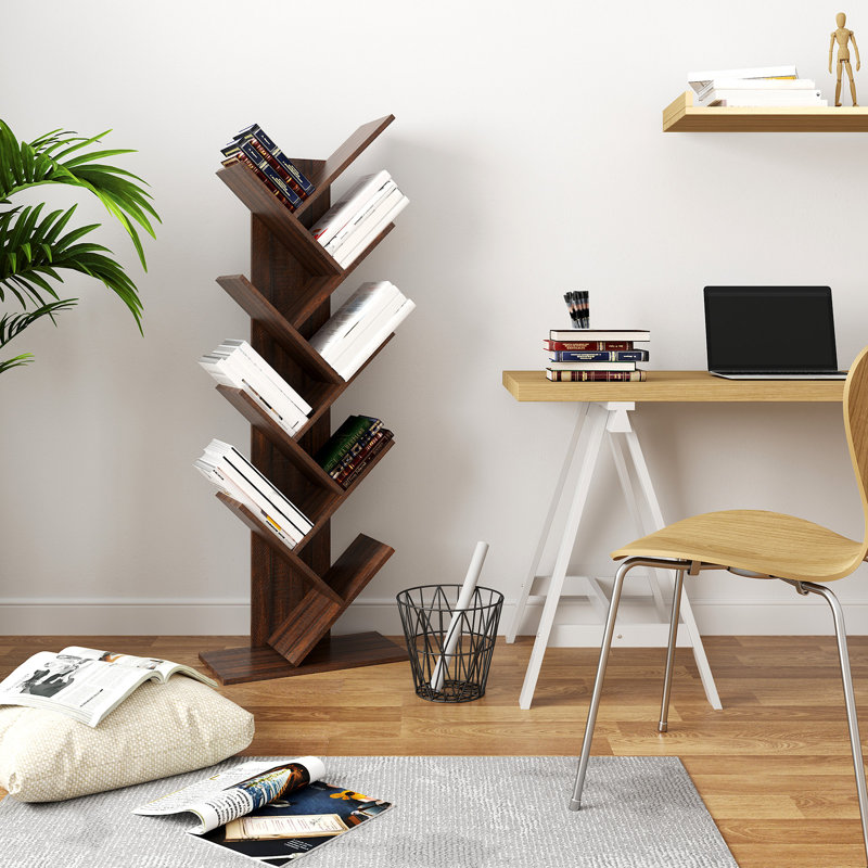 Trivette Geometric Bookcase, Walnut, 55.7" H x 20" W x 11" D