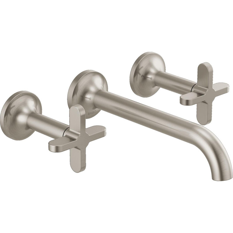 Odin® Two-Handle Wall Mount Lavatory Faucet, Brilliance Brushed Nickel, Cross Handle, 1.2