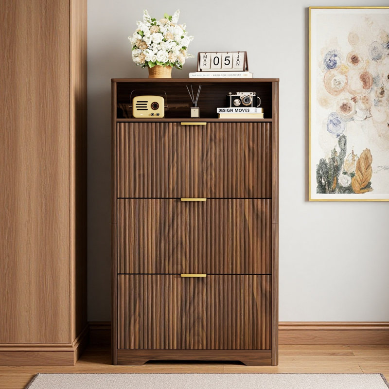 Shoe Cabinet Storage For Entryway Hidden Shoes Storage Cabinet With 3 Flip Drawers, Tall Free Standing Shoe Organizer Rack For Foyer, Hallway. 31.6'' L X 9.6'' W X 54.4'' H.
