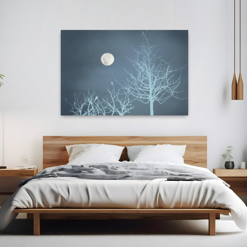 Pleine lune abstraite, paysage contemporain minimaliste mystique, nature, art mural, H 40 po x l 60 po