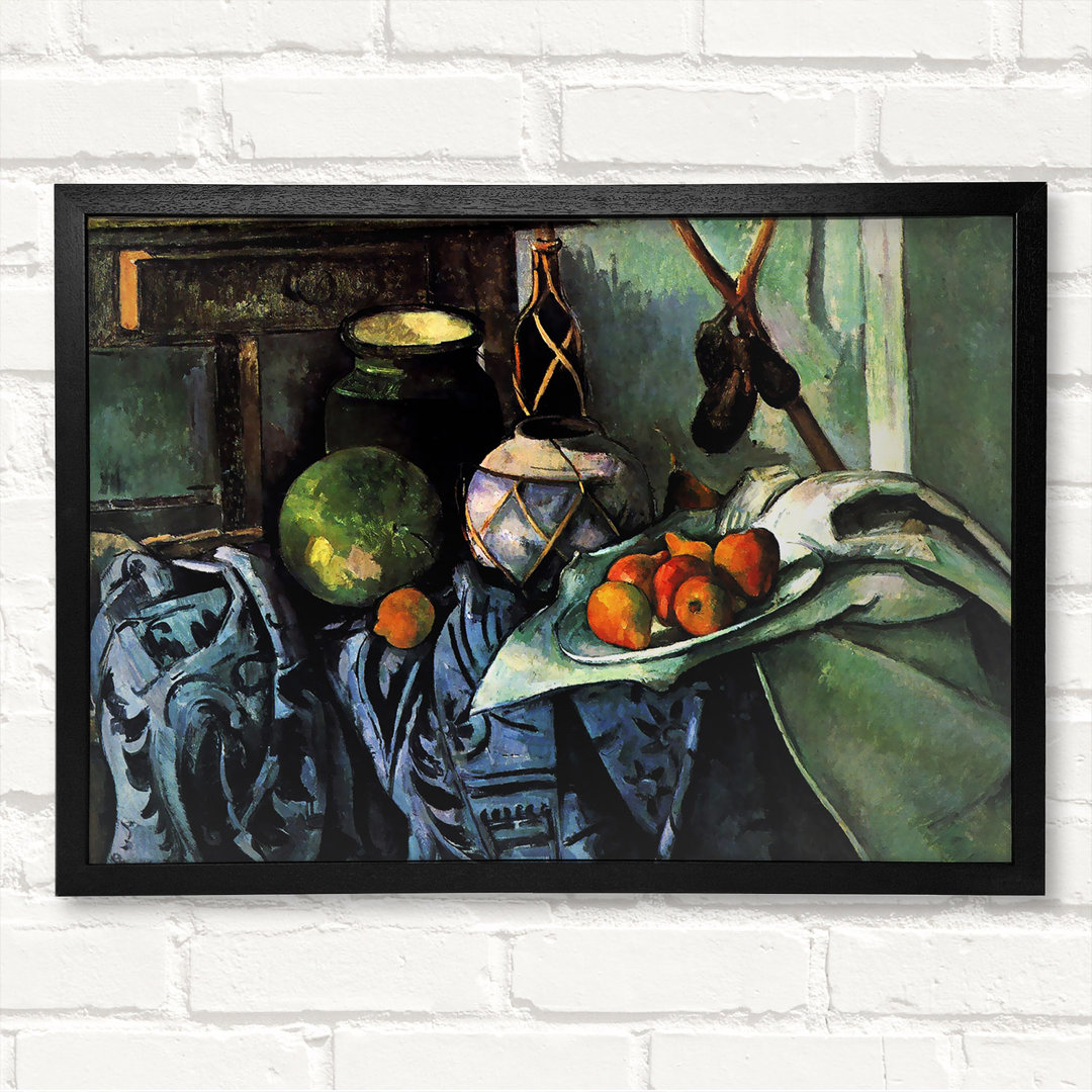 Stillleben mit Aubergine von Paul Cezanne - Geschlossener Eckrahmen Kunstdrucke auf Holz