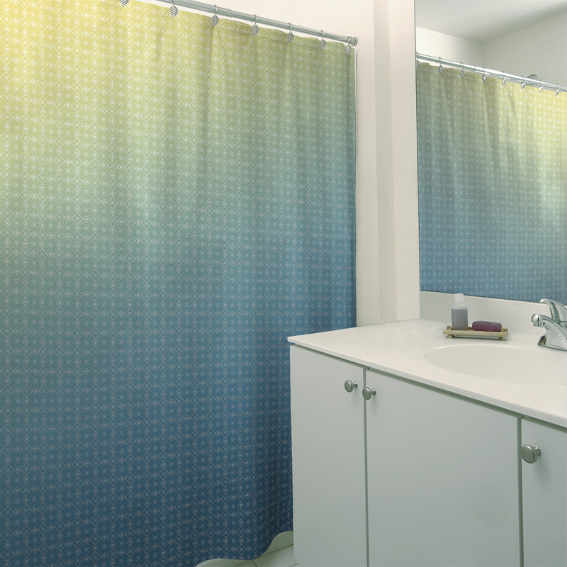 Rideau de douche simple Katelyn Elizabeth, Bleu / Jaune / Blanc