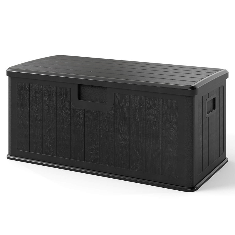 Storage Box with Lockable Design & Gas Strut Handle 2 Person Bench Garden Organizer, Black