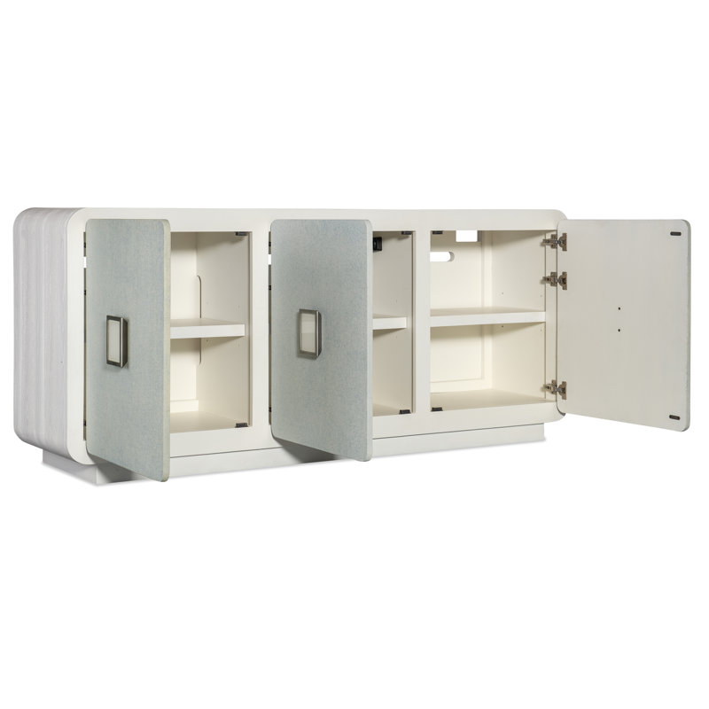 White and Gray Coastal Media Console with Cabinet