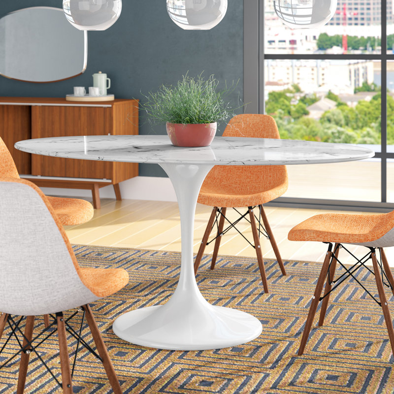  Lippa Oval Artificial Marble Dining Table, White, 29.5" H x 78.5" L x 47" W, White