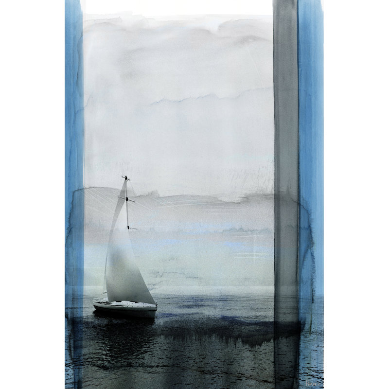 Blue and Gray Abstract Sailboat Canvas Print, 12" x 18"