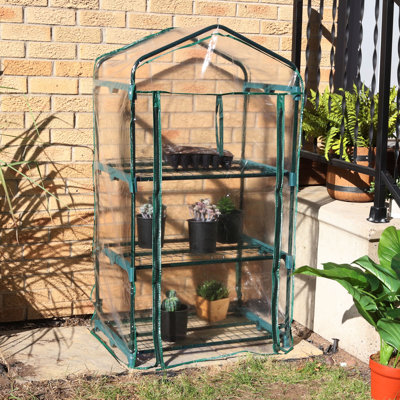 27" W x 19" D Outdoor Portable 3-Tier Growing Rack Greenhouse with Clear Cover
