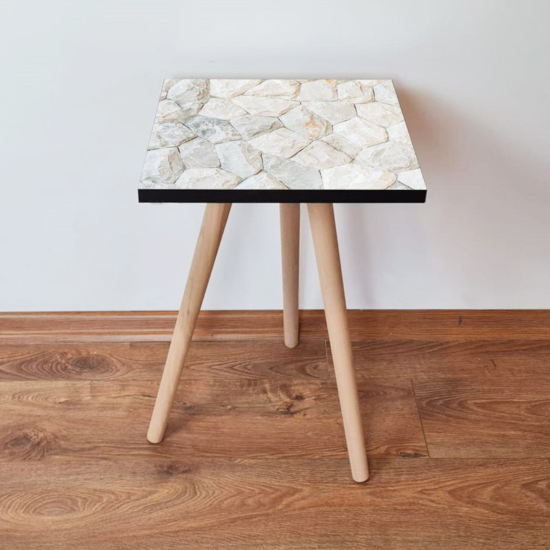Modern Side Table with Beech Wood Legs, White & Grey Marble Finish, 13.8 x 16.5 x 13.8 inches | 100% MDF with 0.71-inch Thickness | Stylish and Functional Accent Table for Living Room and Bedroom Decor
