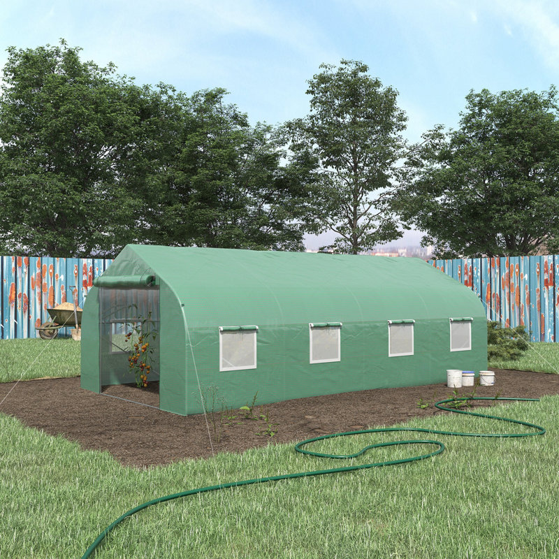 Outsunny Walk-In Tunnel Greenhouse With Zippered Mesh Door And 8 Mesh Windows, 84" H x 240" W x 120" D, Light Green