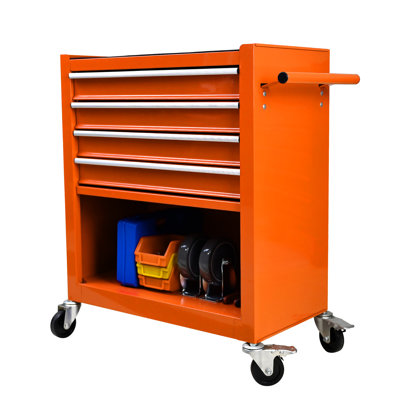 4 chariots à outils multifonctionnels - couleur orange, acier robuste, tiroirs pour l'organisation du garage 4 avec roues en acier et gestion des outils de rangement pratique