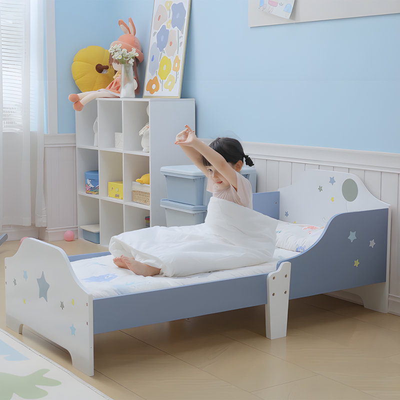 Larkin Toddler Bed Frame for Boys Girls w/Safe Guardrails Low Junior Blue
