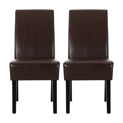 Dark Brown Upholstered Dining Chairs  Two   - Modern Look, Rubberwood 2 Chair Group Contemporary,