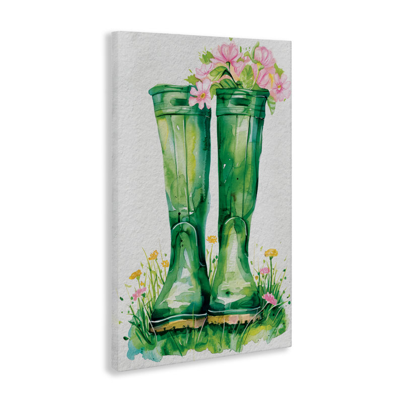 «Stupell Industries Spring Blooms Green Rainboots», art mural sur toile par Daisy A., H 45 po x l 30 po