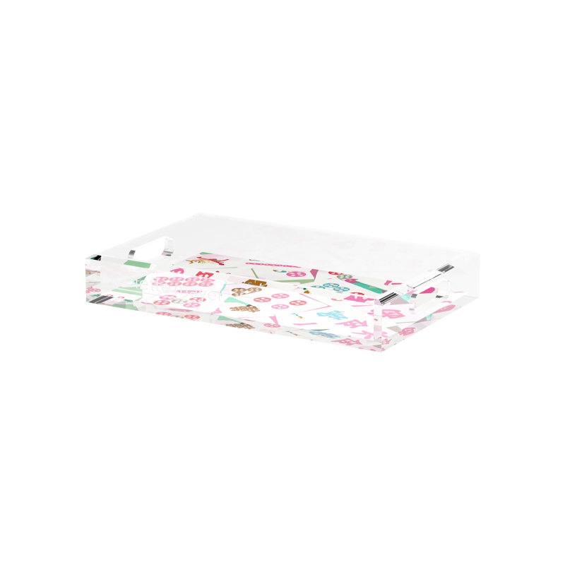 Plateau décoratif Mahjong, L 12,5 po x P 7,75 po x H 2 po, Roses, Rectangulaire