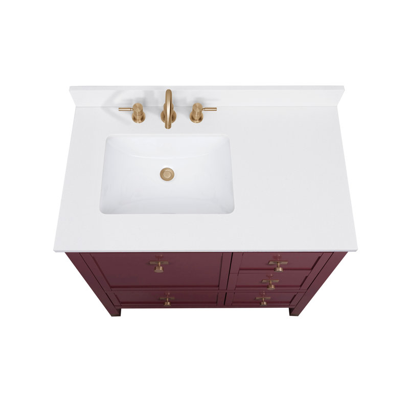 Alana 36 in. Single Sink Bathroom Vanity in Burgundy Red with Top, White Quartz, 37"