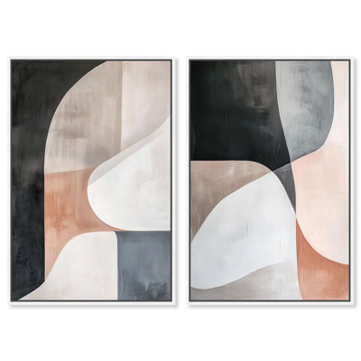 Curved Contours Collection Canvas Print Brown Wall Art Set by Art Remedy, Black Frame, 10 x 15