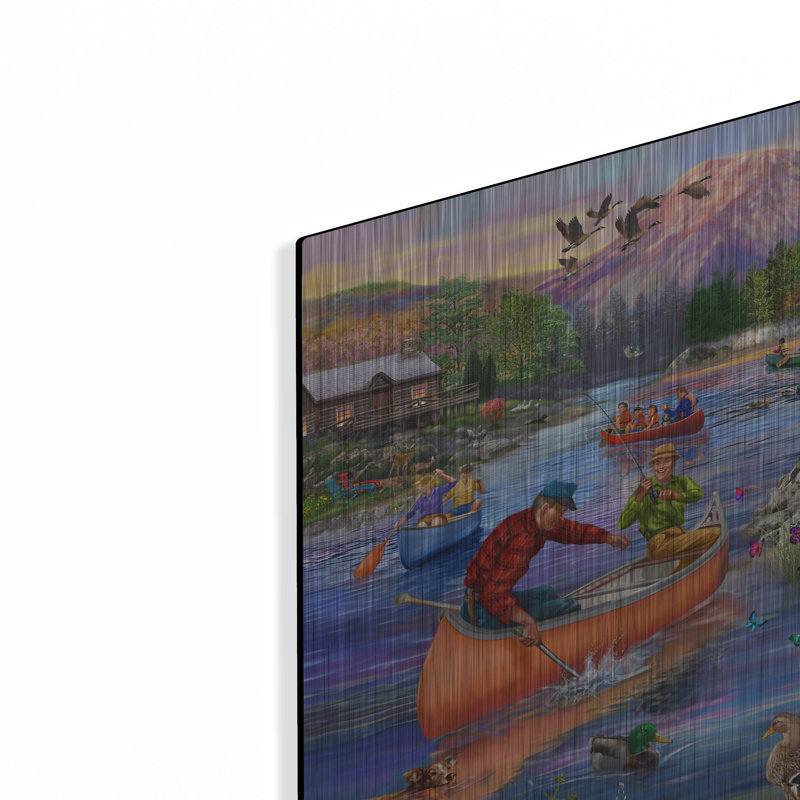 «The Canoe Crowd» par Bigelow, illustrations en métal, H 12 po x l 16 po